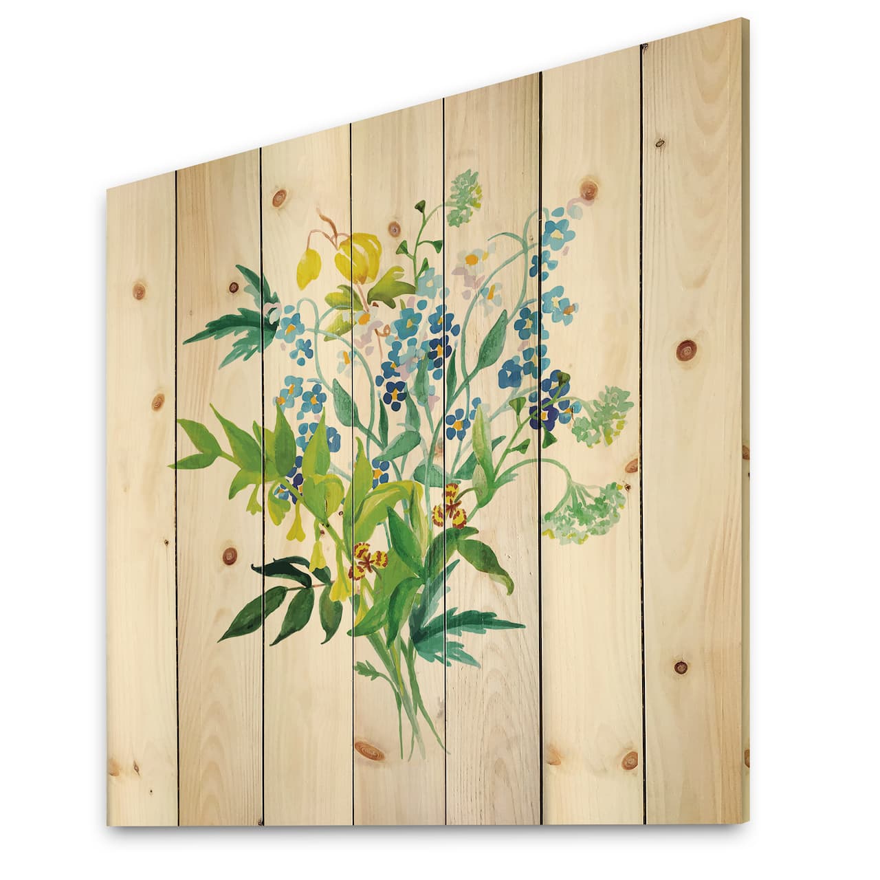 Designart - Meadow Flowers Garland - Farmhouse Print on Natural Pine Wood